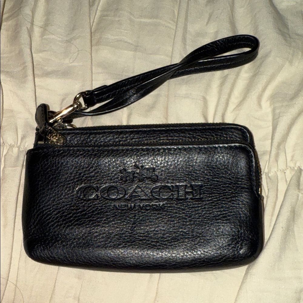Coach Midnight Black Leather Wristlet
